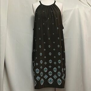 Army green Sleeveless Dress with green Pattern